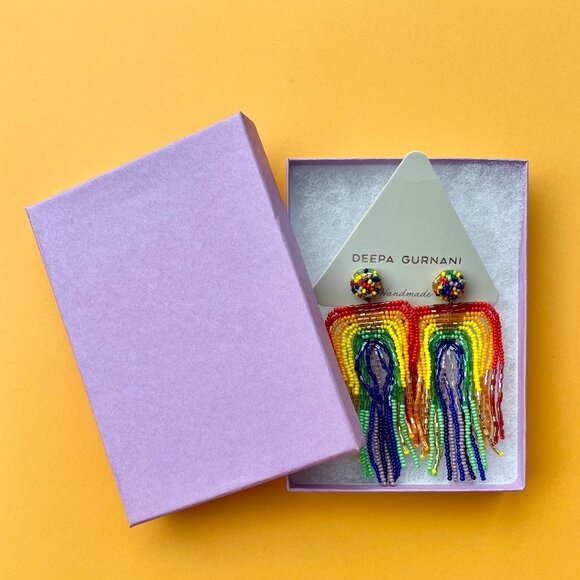 Rainbow Statement Earrings Deepa Gurnani Anthropologie Beaded Fringe - Picture 16 of 16